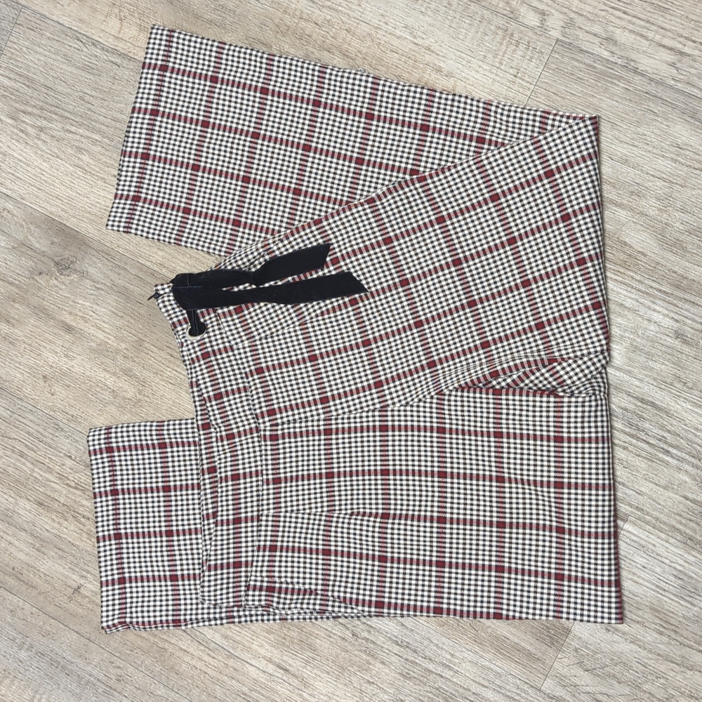 Plaid High Waist Pants w/ Velvet Bow Tie